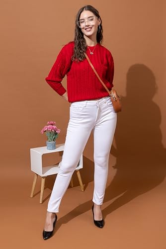 Image of Wear lusso Women's Woolen Cable Knit Pullover Sweater | Full Sleeve Round Neck Winter Wear | 100% Wool Soft & Warm Stylish Sweater for Girls, Ladies & Women | Cozy Casual Winter Fashion