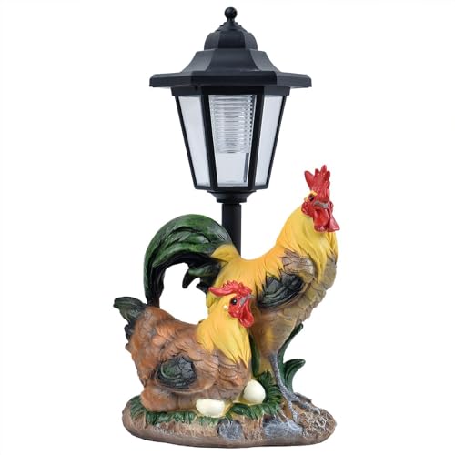 Lanterne solaire coq en statue de poulet de ferme, idée cadeau déco pour l'extérieur
