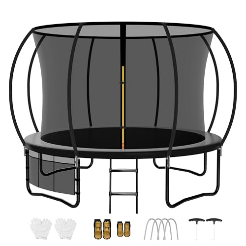 Snol Trampolin Outdoor Ø 222/305/366/427 cm Kindertrampolin Gartentrampolin für Kinder Komplettset mit Sicherheitsnetz Schuhnetz und Leiter Schwarz