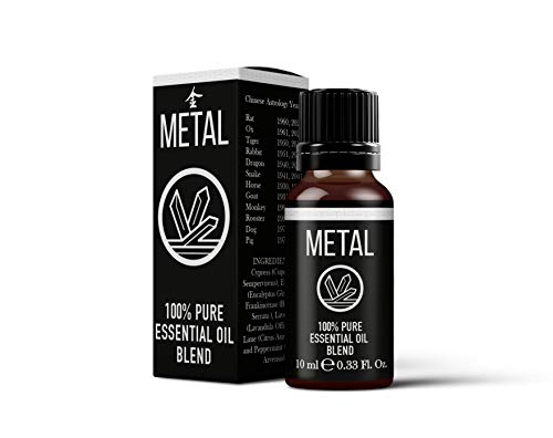 Mystix London | Chinese Metal Element Essential Oil Blend 10ml | Cypress • Eucalyptus • Frankincense • Lavender • Lime • Peppermint | Focus & Renewal Aromatherapy Oil | Vegan, GMO Free