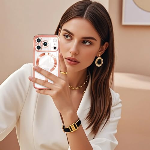 Image of Misscase for iPhone 17 Pro Case with Privacy Screen Protector, Built-in Lens Protector, Compatible with MagSafe, Anti-Yellowing Shockproof TPU, Bling Glitter Electroplated Cover 6.3 inch Pink