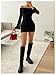 SOLY HUX Women's Ruched Mesh Off Shoulder Bodycon Mini Dress Bell Long Sleeve Club Party Dresses Pure Black X-Large