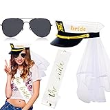 Matiniy Captain's Hat Set Including 4 Pcs Bachelorette Party Bride To Be Decorations Kit with Sailor Bridal Captain Hat, Veil, Sunglasses and White Sash for Bride