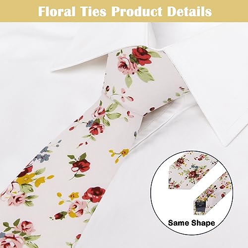 Image of Mantieqingway Men's Cotton Floral Neck Tie 2.56'' Printed Skinny Tie