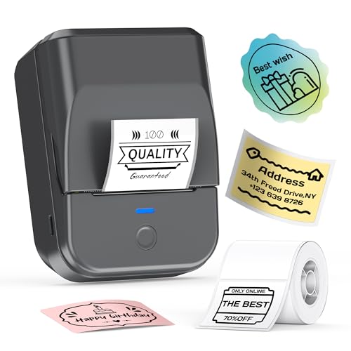 TYPONOS PM240 Etikettendrucker Bluetooth,2 Zoll Aufkleber Drucker,Wiederaufladbar Label Printer,Labeldrucker,Sticker Drucker,Etikettiergerät mit Mehreren Vorlagen für Geschäft Büro Schule Heim DIY
