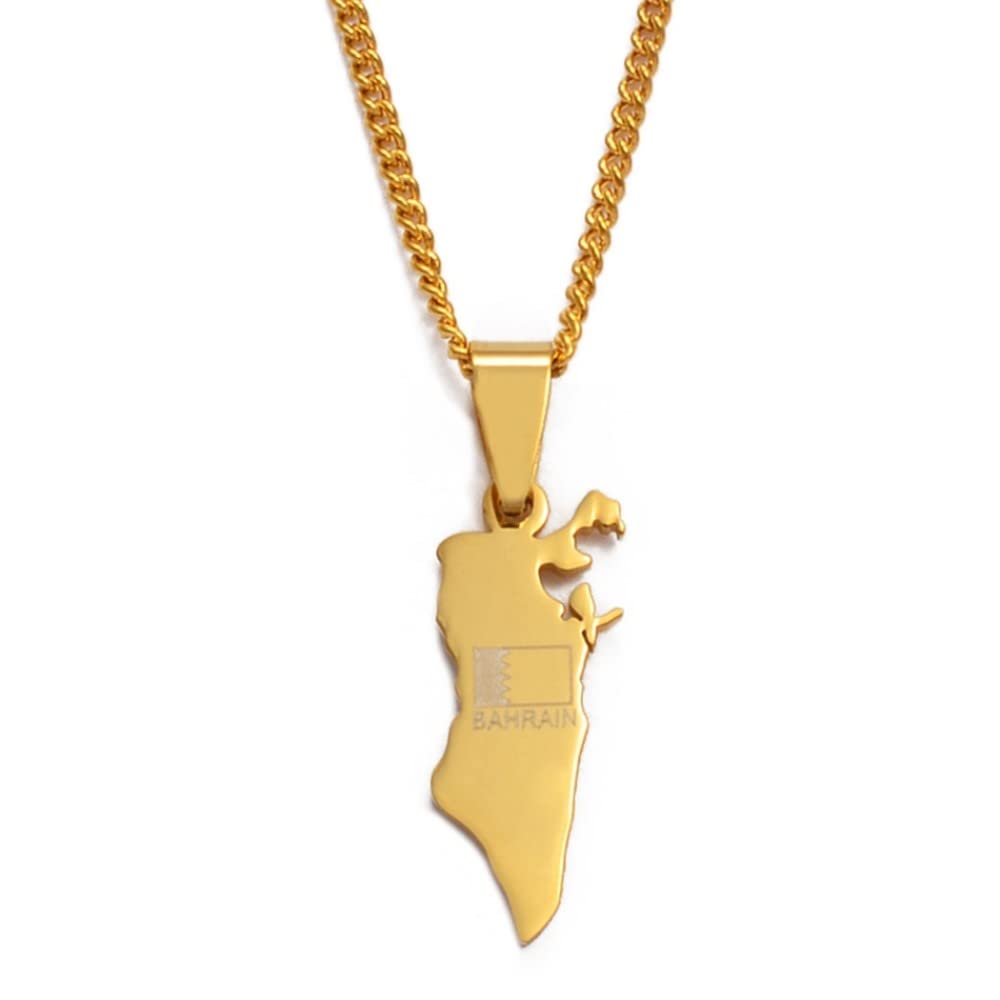 Dan CECE KELEMap Pendant Necklace - The Kingdom Of Bahrain Map Necklace For Men And Women, Bahrain Map Necklace Jewelry Fashion Clavicle Chain Neckwear, Ethnic Symbol Pendant Neckwear,Gold,45Cm Chain