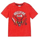 Stranger Things Big Girl Boy Kids Drop Shoulder T-Shirt Red Hellfire Club 14-16