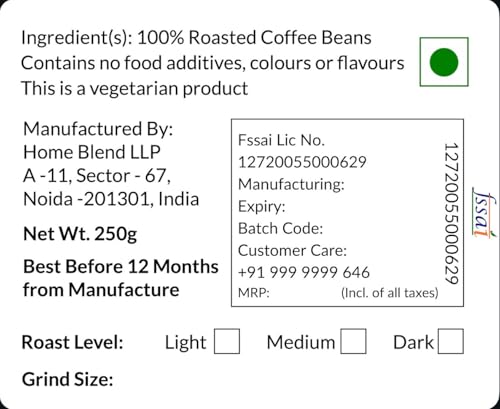 Image of Home Blend Coffee Roasters - French Roast (Very Dark) - Whole Beans or Preferred Grind Size - Pack of 250g (Turkish)