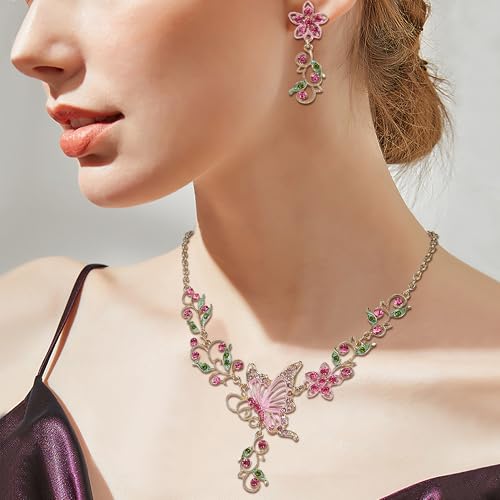 EleQueen Women's Austrian Crystal Butterfly Flower Leaf Necklace Earrings Set3
