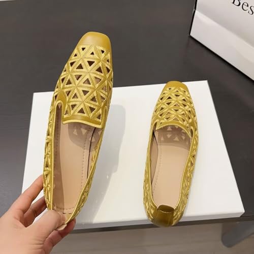 WENJIAZHIZHI Women Ballet Flats Square Toe Eyelets Ballerina Flats Comfortable Slip-on Dressy Shoes3