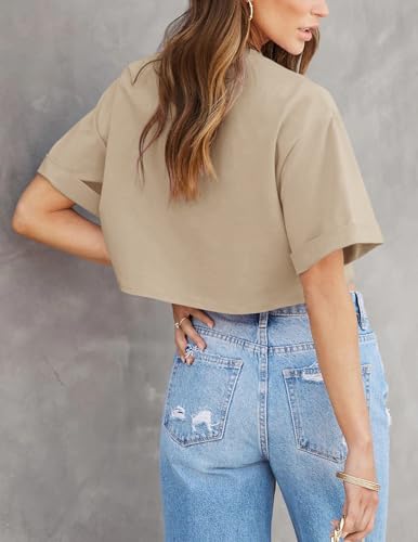 Image of Tankaneo Women Crop T-Shirts Half Sleeve Drop Shoulder Cropped Tops Y2K Casual Summer Basic Tees