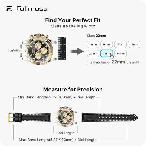 Image of Fullmosa Watch Band, Quick Release Leather Watch Strap Compatible with Samsung Galaxy Garmin for Men Women, Replacement Bands Width 12mm 14mm 16mm 18mm 19mm 20mm 21mm 22mm 24mm