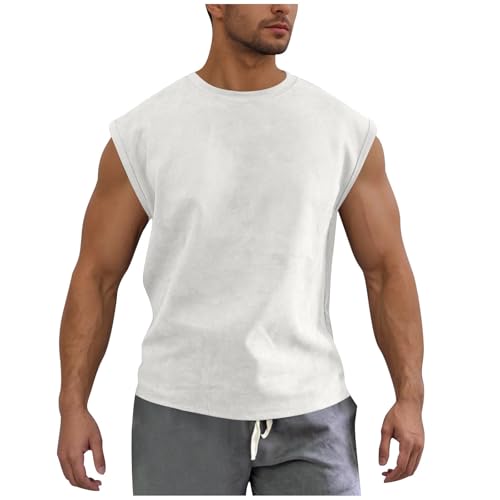 Tank Top Herren Ärmelloses Tanktop Männer Gym Muskelshirts Sport Bodybuilding Trägershirt Fitness Achselshirt Dry Fit Funktionsunterhemd Atmungsaktive Leicht Tankshirt Warehouse Deal Weiß L
