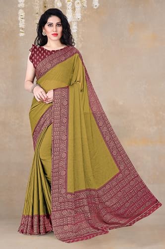 Image of MIRCHI FASHION Saree for Woman Chiffon Georgette Solid with Contrast Border | Lightweight Daily Wear Women's Sari and Printed Blouse Piece