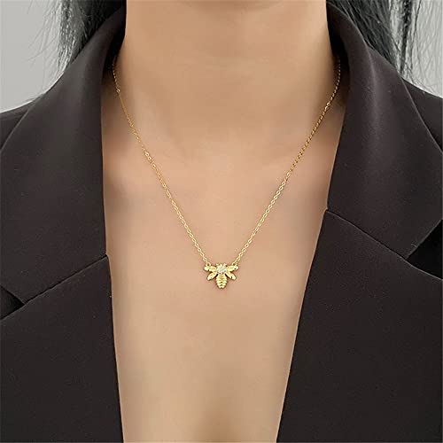 Bee Gold Coin Honeycomb Necklace For Women Girls 925 Sterling Silver Dainty Crystal Cz Diamond Queen Bee Bumble Bee Hive Pendant Choker Necklace Long Chain Cute Animal Charm Mothers Day Jewelry Gift (Bee) #TOP1