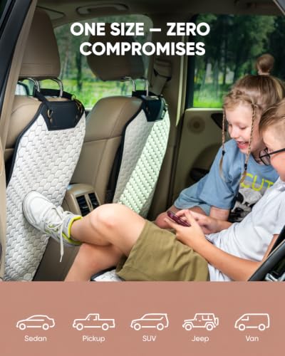 Image of Owleys Kick Mat Back Seat Protector - Car Back Seat Cover for Kids Feet - Waterproof & Sturdy Protector for Upholstery from Dirt, Mud, Scratches and Stain (White 2 pcs)