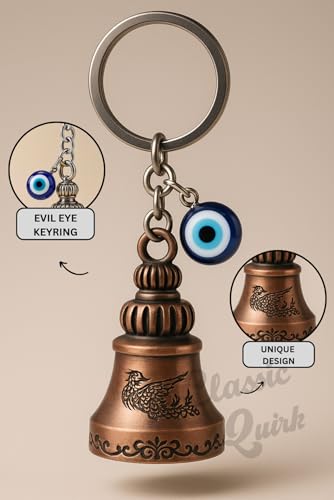 Image of Evil Eye Hooked Guardian Bell Keychain - Protective Lucky Charm Bell with Clip Hook for Bike, Car, Key & Bag | Spiritual Good Luck Talisman Gift