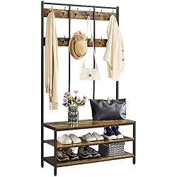 Perchero Zapatero Industrial Yaheetech Zapatero Entrada Recibidor Recibidor Perchero de Industrial con 12 Ganchos Dobles Perchero de Pie para Sala de Estar 100×40×185cm Marrón Rústico