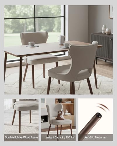 Image of Wooden Dining Chairs Set of 4, Farmhouse Dining Room Chairs with Solid Wood Legs, Mid Century Fabric Kitchen Chairs, Upholstered Chair for Restaurant & Cafe- Camel