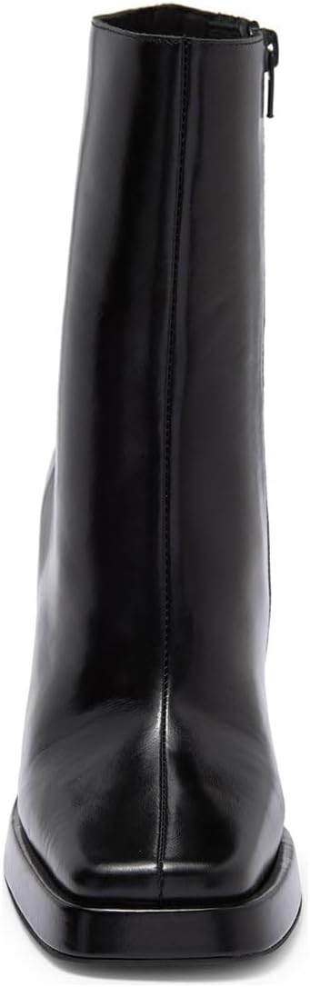 Pazzion Women Chic Platform Closed Square Toe Mid Calf Boots Smooth Side Zip High Thick Heels Formal Business Working Shoes Size 4-16 US