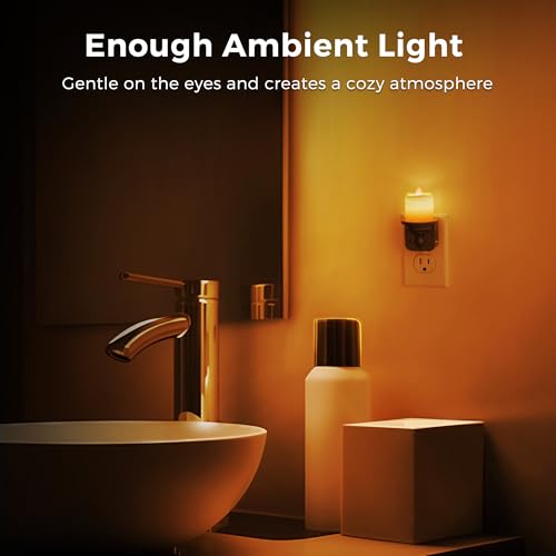 Image of L LOHAS LED Candle Night Light, Amber Night Lights Plug into Wall | Flameless Candle Nightlight with Light Sensor, 0-100LM Dimmable Vintage Decorative Night Light for Hallway Bedroom, 2Pack