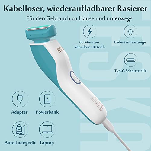 Damenrasierer elektrisch, EESKA Intimrasierer für Frauen, Elektrorasierer Damen für Armen, Beinen, Achseln und Bikinizone, IPX7 Wasserdichter Bikini-Trimmer für Damen, Aufladbar - Image 6