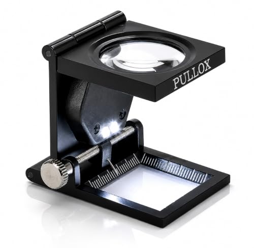 Image of Pullox Foldable Magnifiers 10X Folding Magnifying Loupe Zinc Alloy /LED Lights /Magnifier Lens with /Scale /for Jewelry Tool Repair Collection