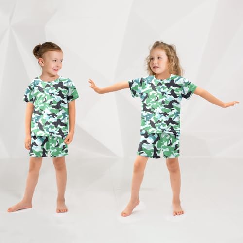 Green Black Camouflage Pajama Set, Short Sleeve Cotton Sleepwear Nightwear4
