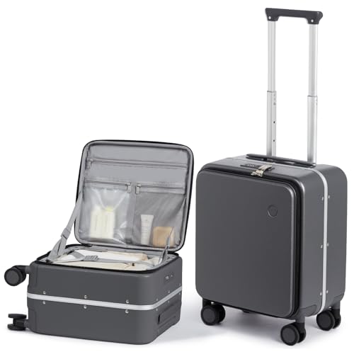 Image of mixi 17x14x9 Carry On Luggage Underseat PC Hard Shell Suitcase Top Opening Aluminum Frame Travel Suitcases with Wheels, Rock Gray