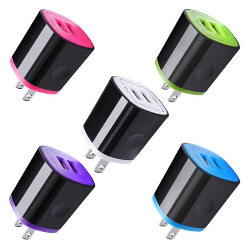 iPhone USB Wall Charger Adapter, Charger Brick, AndHot 5Pack 2.1A Dual Port Fast Charging Block Box Base Wall Plug for iPhone 16e 16 15 14 13 12 11 Pro Max XR XS X 8 7,iPad,Samsung,Android,Kindle