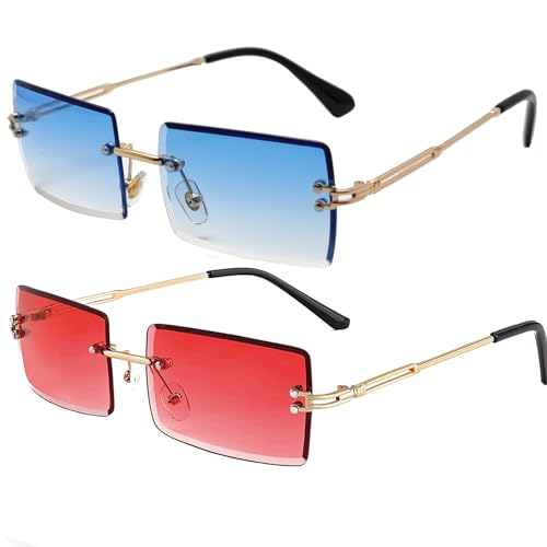 Image of Rectangle Sunglasses for Women Men Fashion Retro Rimless Frameless Tinted Lens Sun Glasses Shades 2026 Stylish