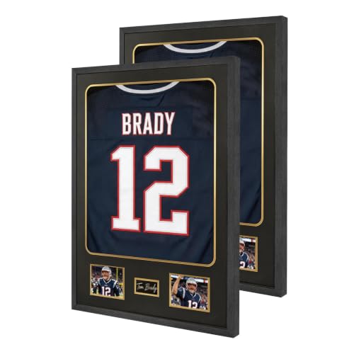 Image of IHEIPYE Tempered Glass Jersey Frame Wall Mount Shirts Black Gold Mat 2 Pack | Picture Slots, Football, Basketball, Hockey Jerseys, Photos, Single Signature Display