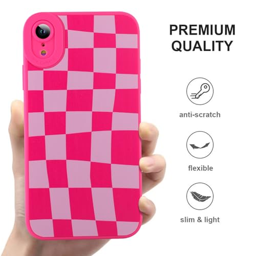 Image of ZIYE for iPhone XR Case Hot Pink Grids Plaid Checkerboard Pattern