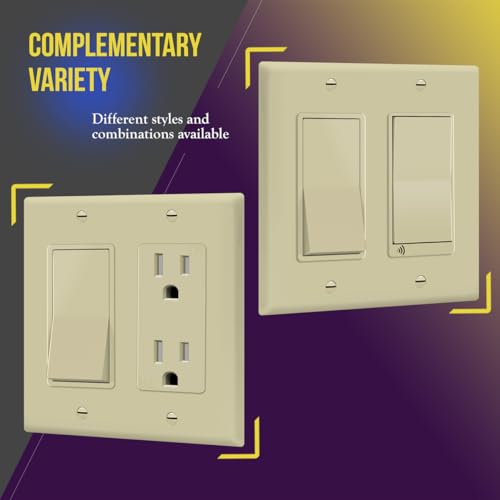 Image of ENERLITES 2-Gang Ivory Decorator Light Switch Outlet Wall Plate Cover