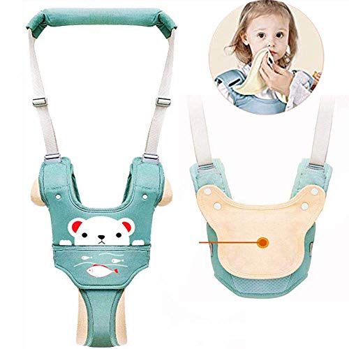 Autbye Asistente para Caminar Portátil Bebés Caminante Niños Pequeños con Entrepierna Desmontable y Tela para Eructos Correa para Aprender a Caminar Cinturón de Seguridad Bebés 6 a 36 Meses (Verde)