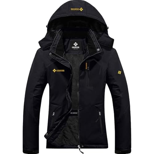 GEMYSE Women's Ski Snow Jacket Warm Winter Waterproof Coat Snowboard Rain Jacket Hooded Windproof Windbreaker Black X-Small