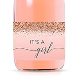 Andaz Press Mini Champagne Wine Bottle Baby Shower Labels, It's a Girl!, Blush Pink Faux Rose Gold Glitter Elegant, 20-Pack, Party Favor Gift Label Stickers Baby Shower
