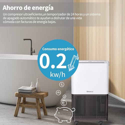 Miniatura 8 de Shinco Deshumidificador De Aire Silencioso 10l Día, Para Máximo De 15 , Función De Deshumidificación, Purificación, Secado De Ropa, Temporizador De 24 Horas, Tanque De Agua Transparente