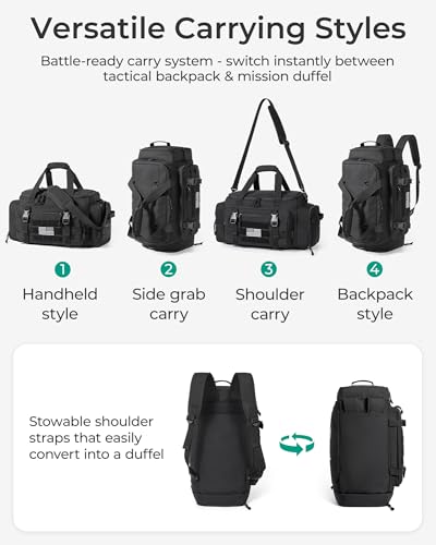 BAGSMART Tactical Gym Bag for Men, 33L Duffle Bag for Travel with Shoe Compartment, 4 in 1 Personal Item Tactical Backpack with 40oz Water Bottle Holder, Black - Image 5