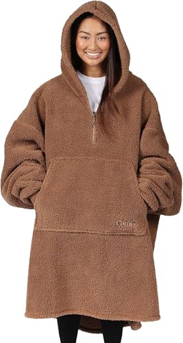 THE COMFY Teddy Bear Quarter-Zip|Oversized All Sherpa Wearable Blanket With Zipper, Seen On Shark Tank