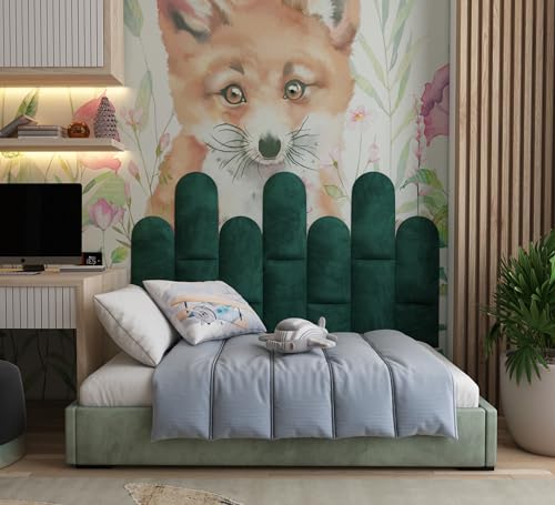 ua acoustics - ua acoustics Panneaux muraux acoustiques en Velours Doux | Tête de lit décorative pour Chambre d'enfant et Salle de Jeux | Rembourrage Mural et Protection Douce | (Vert, 2X Rounded (25x50cm))