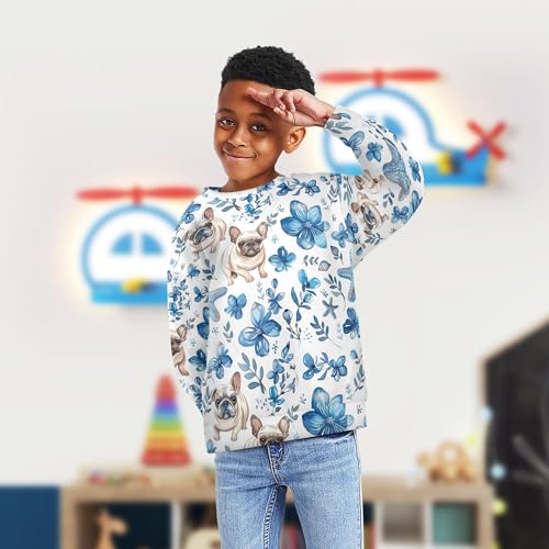 JUNZAN Cute Dogs Seastars Blue Flowers Little Girls Pullover Hoodie Crewneck Kids Pullover Hoodie Athletic 4T4