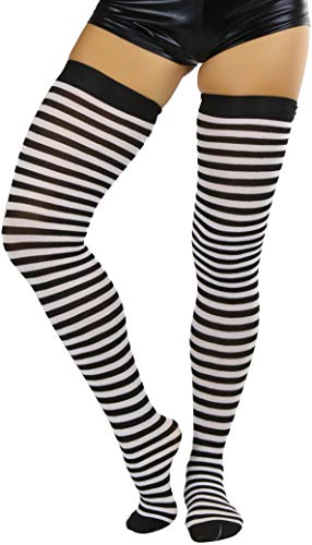Image of ToBeInStyle Women's Opaque Hosiery Thin Striped Thigh High Long Stocking
