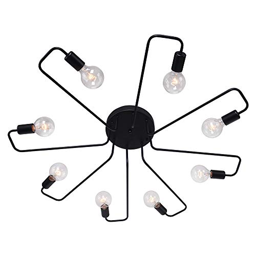 Lingkai Plafonnier Lustre Luminaire Industriel Lampe Rétro Eclairage Decoratif 8 Lampe de suspension Métal Noir E27 Pour Enfant Chambre Cuisine Salon Couloir Loft