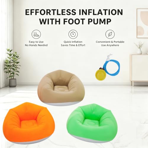 Image of 6 Pcs Inflatable Bean Bag Chairs with Foot Air Pump Outdoor Blow up Couch Folding Portable Inflatable Couch for Camping Movie Night, Lazy Sofa Chair (2 Coffee+2 Green+2 Orange)