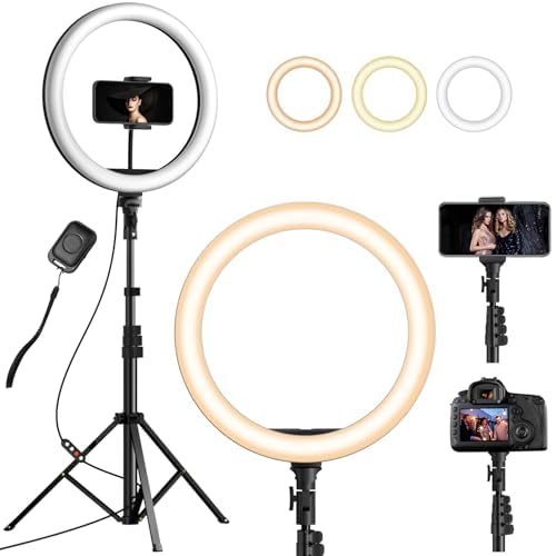 YOHOOLYO Ringlicht mit Stativ 12 Zoll Selfie Licht mit 163cm Aluminium-Dreibein 3 Lichtfarben und 10 Helligkeitsstufen fur Tiktok Selfie/YouTube Video/Make-up/Fotografie/Vlog