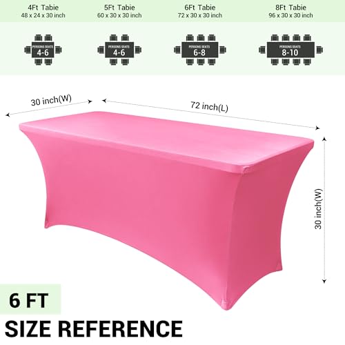 Image of Obstal 6ft Stretch Spandex Table Cover for Standard Folding Tables - Universal Rectangular Fitted Tablecloth Protector for Wedding, Banquet and Party, 72L x 30W x 30H Inches, Dark Pink, 2pc
