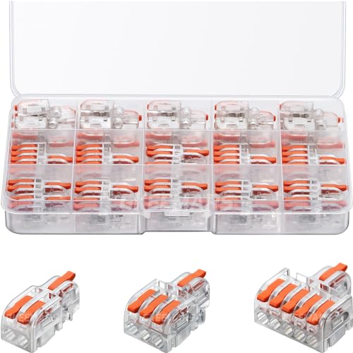 26Pcs Lever Wire connevtors,Compact Wire Splicing Connectors Kit 2, 3 and 5 Circuit Quick Connect Terminals 24-12 AWG (Clear)