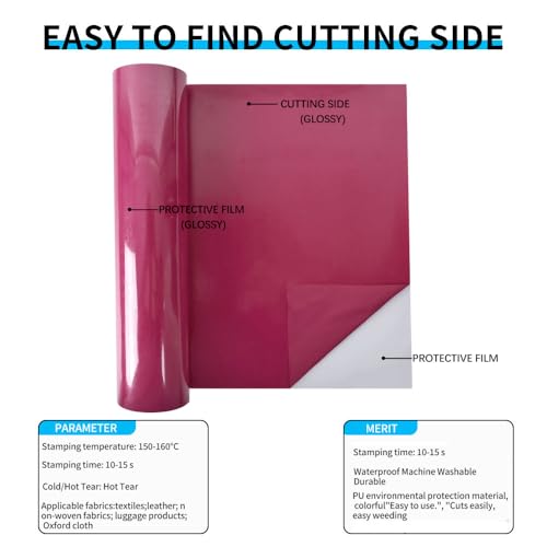 Image of FUNKAKA Heat Transfer Vinyl Rolls, 12 inch x 9ft Rose Red Iron on Vinyl | Glossy HTV Vinyl for All Cutter Machines for Shirts - Easy to Cut & Weed for Heat Vinyl Design