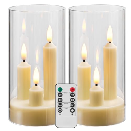 Da by Vela sin llama, vela a pilas con control remoto y temporizador, vela LED de tres mechas, boda romántica, decoración perfecta para el hogar, paquete de 2 (marfil)